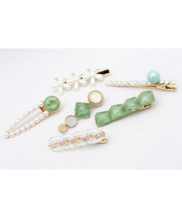 Rugelyss 6 Pcs Green Pearls & Smiley Rhinestone Hair Clips | Handmade Barrettes & Bobby Pins Set | Elegant Gold Hair Accessories | Perfect Gifts for Women & Girls - Buy Online on GoSupps.com