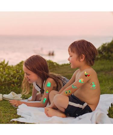 Luminous Temporary Tattoos Stickers for Kids - 113 Glow In The Dark Summer Designs - Beach Party Supplies for Children - Boys & Girls - Buy Online on GoSupps.com