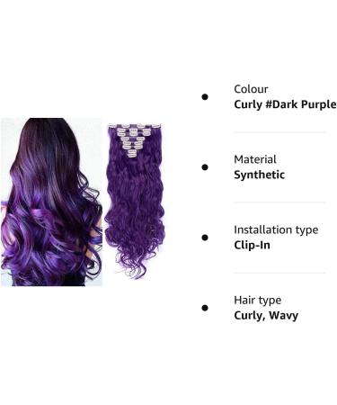 Silk-co Long Curly Wavy Hairpiece Extensions - 8 Pcs Full Head 18 Clips, Synthetic Heat Resistant, 24 inch Dark Purple - Buy Online on GoSupps.com