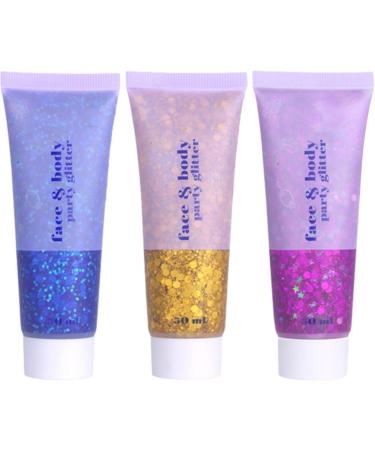 AMOYER 3 Pots Glitter Gel Body Face Nail Eyeshadow Liquid Glitter with Mermaid Glitter Waterproof