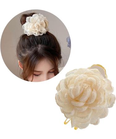 Korean Meatball Head Hairpin Clip Head Female Headdress Camellia Elegant Temperament Hair Accessories Flower Headdress Beige - Buy Online on GoSupps.com