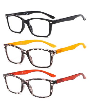 Suertree feather hinge (3 pack) Reading glasses visual aid optics glasses reading help for women men 1.5x BM152 1.5x dioptria black+yellow+red