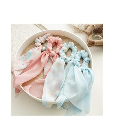 8pcs Chiffon Bow Hair Scrunchies Set for Women and Girls - Floral Blue Pink - Buy Online on GoSupps.com
