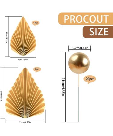 LLMSIX Gold Palm Leaves & Foam Balls Cake Decor Set - Ideal for Baby Showers, Weddings, Birthdays - 28PCS Palm Leaves, 20PCS Foam Balls, 8PCS Leaf Inserts - Buy Online on GoSupps.com
