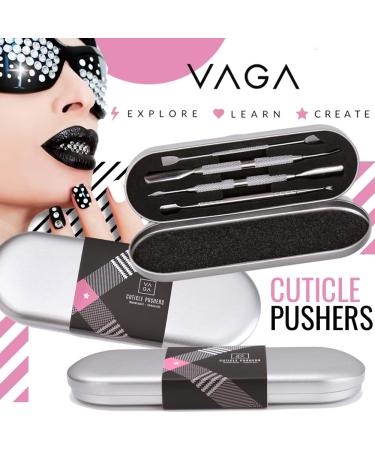 VAGA Set of 4 Professional Stainless Steel Manicure Cuticle Tools - Double Ended Pushers, Trimmers, Cutters, Scrapers - Nail Care Accessories - Buy Online on GoSupps.com
