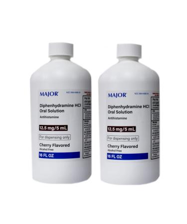 Diphenhydramine Major HCI 12.5mg/5 mL Oral Solution Cherry 16 Ounce (2)