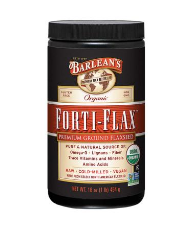 Barlean's Organic Forti-Flax Premium Ground Flaxseed with All-Natural Supplement Source of Omega-3s, Lignans and Fibers for Maximum Nutrition - Vegan, Non-GMO, Gluten-Free - 16 oz