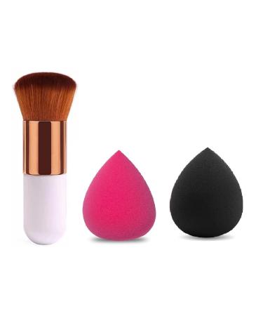 1 Round Foundation Makeup Brush 2 pieces Makeup Sponge Blender (Pack of 3) Multicolor Mini Foundation Brush with 2pcs Blender puff