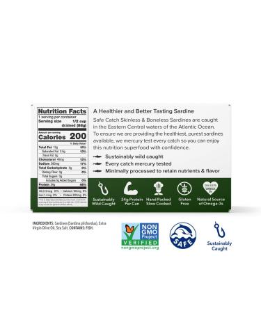 Safe Catch Wild Sardines in Extra Virgin Olive Oil - Pack of 12, 4.4oz Tins - Low Mercury Tested, Keto, Kosher, Non-GMO - Buy Online on GoSupps.com