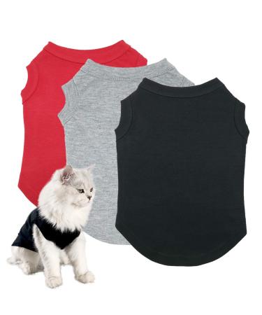 Dog Shirts Pet Clothes Blank Clothing, 3pcs Puppy Vest T-Shirt Sleeveless Costumes, Doggy Soft and Breathable Apparel Outfits for Small Extra Small Medium Dogs and Cats Medium Black+Grey+Red