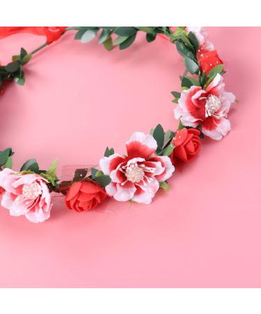 Minkissy Red Bridal Hair Wreath - Women & Girls Flower Headband with Green Leaves | Wedding Party Crown - Buy Online on GoSupps.com