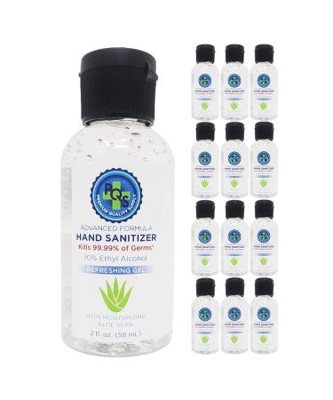 Hand Sanitizer Gel 2 OZ 59 mL - 70% Alcohol w/ Aloe & Mild Lemon Scent (12 Bottles)