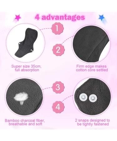 Rovtop 5pcs 35cm Washable Cloth Menstrual Pads with Bamboo Charcoal - Reusable Menstrual Towel for Women | Scalloped Tail Design + Mini Portable Bag - Buy Online on GoSupps.com