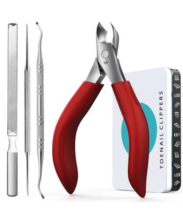 RONAVO Toenail Clippers for Thick Nails - Nail Clippers Set for Men.Heavy Duty Professional Thick & Ingrown Toe Nail Clipper Large Toenail Scissors for Elderly/Mens/Women Long Handle Safety(Red) Thick Nails Kit(red)