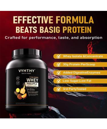VYHTHY Pineapple Flavored Whey Protein Powder 24g Protein per Serving Fast-Absorbing Concentrated whey Protein Low Sugar Gluten-Free Natural Flavor 2 lbs/32 oz. - Buy Online on GoSupps.com
