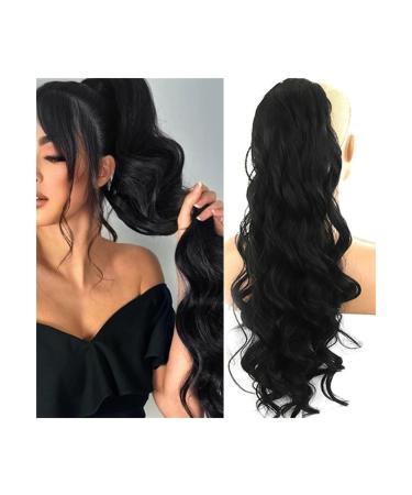 Ponytail Extension 24 Inch Long Body Wavy Ponytail Hair Extension Heat Resistant Synthetic Drawstring Ponytail Hairpieces Clip-In Curly Wavy Hair Extensions for Women Ponytail Hairpiece for Women (C 24inches 1B