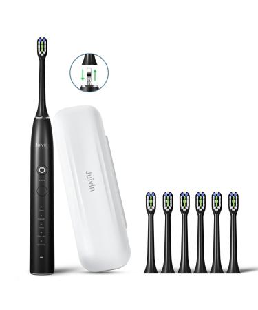 Juivin Silent Sonic Electric Toothbrush for Adults Rechargeable Toothbrush with 15 Cleaning Modes Smart Timer 6 Dupont Brush Heads Travel Case Included Long-Lasting Up to 200 Days (Black)