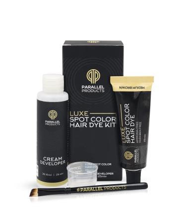Parallel Products - Luxe Color (Medium Brown) - Cream Hair Dye - 25mL - Tint for Professional Spot Coloring - With Cream Developer  Mixing Dish and Application Brush - Covers Grey Hair - Root Touch Up