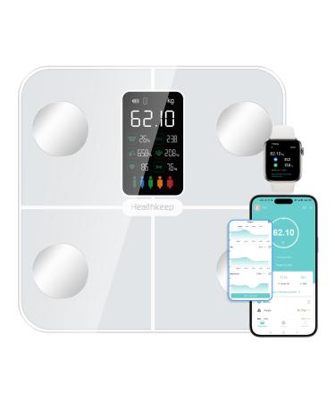 Healthkeep Body Fat Scale with Large VA Display 15 Body Datas with Heart Rate Smart Weight Scale Compatible with iOS & Android Max 400lb/180kg/28st 28cm White