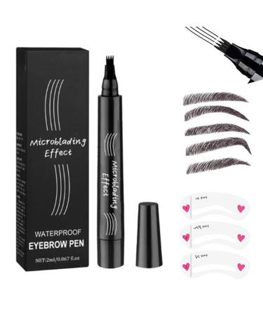 2024 Upgraded Natural Brows Eyebrow Pen 3D Waterproof Microblading Eyebrow Pencil Magic Contouring Pen Long-Lasting 4 Tipped Precise Brow Pen for Natural Makeup (Black)