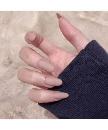 Sethain matt oval false nails tips pink purely false fingernails medium complete cover 24 pieces press nail for women and girls