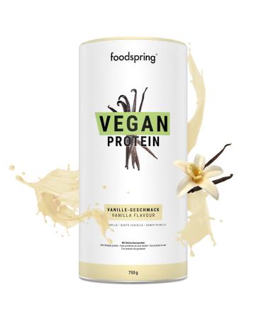 Foodspring vegan protein powder vanilla - 21g protein per shake for muscle building B12 B6 folic acid biotin calcium & zinc soybreis gluten -free - 750g - Buy Online on GoSupps.com