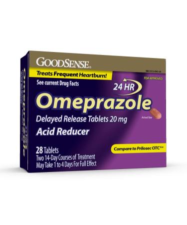 GoodSense Omeprazole Delayed Release Tablets 20 mg Stomach Acid Reducer for Frequent Heartburn Treatment 28 Count Tablets 28 Count (Pack of 1)