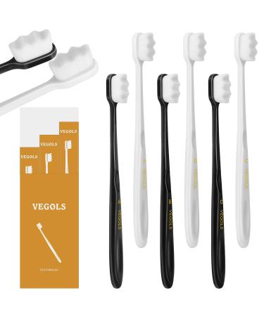 VEGOLS Adult Extra Soft Toothbrush with 20000 Soft Bristles, (Pack of 6) Micro Nano Manual Toothbrushes for Protect Sensitive Gums, Black/White Black and White