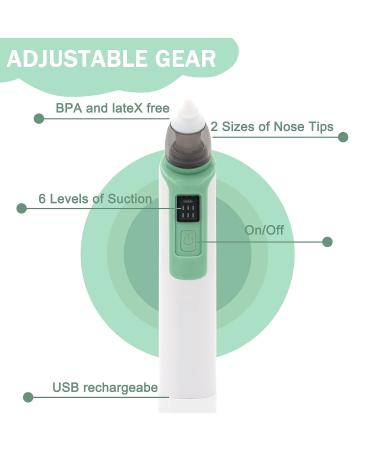 Electric Baby Nasal Aspirator - Adjustable Suction Levels - Automatic Nose Cleaner - 2 Size Nozzles - Clip Included (Green) - Buy Online on GoSupps.com