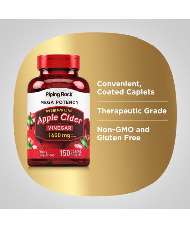 Piping Rock Apple Cider Vinegar Capsules | 1600mg High Potency ACV Supplement | 150 Vegetarian Non-GMO Pills | Gluten-Free Extra Strength - Buy Online on GoSupps.com