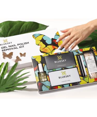BLUESKY Gel Nail Polish Remover Kit Remove and Revive Set 20 Acetone Remover Wraps 20 Cleanser Wipes 10 Cuticle Pushers Cuticle Oil Nail File & Buffer - Buy Online on GoSupps.com