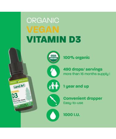 Certified Organic VEGAN Plant-Based Vitamin D3 Drops - 1000IU per drop - 490 Servings - Unflavoured - DUO PACK 2X 13.5ml - Immune System Support - Made in Canada 13.5 ml (Pack of 2) - Buy Online on GoSupps.com