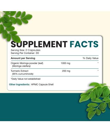 Integral Wellness Moringa w/Curcumin Capsules (60 Caps) 1200mg Per Serving - 3rd Party Tested Filler-Free - Buy Online on GoSupps.com
