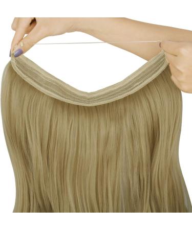 OMGRET Ash Blonde Ombre Halo Hair Extension - Wavy Curly Synthetic 18 Inch - Invisible Wire - Heat Friendly - No Clip - 4.2 Oz - Women's Hair Piece - Buy Online on GoSupps.com