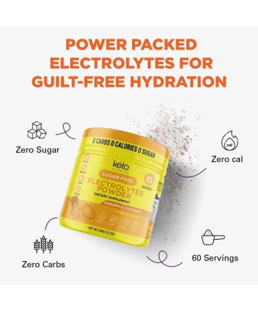 Keto Vitals Electrolytes Powder - Sugar Free Keto Electrolytes Powder with Potassium Magnesium Sodium & Calcium - No Sugar Electrolyte Drink Mix & Hydration Powder 60 Servings Pineapple Coconut - Buy Online on GoSupps.com