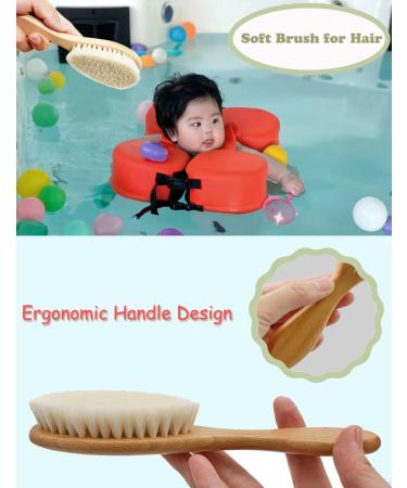 Baby Hair Brush Set with Natural Goat Bristles and Silicone Massager - Ideal for Cradle Cap Treatment, Newborns, Toddlers - Perfect Baby Shower Gift - Buy Online on GoSupps.com