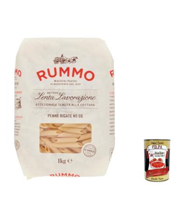 Italian Gourmet E.R. Rummo Penne Rigate No. 66 Durum Wheat Semolina Pasta 1 kg + Italian Gourmet Box Tomato Pulp 400 g