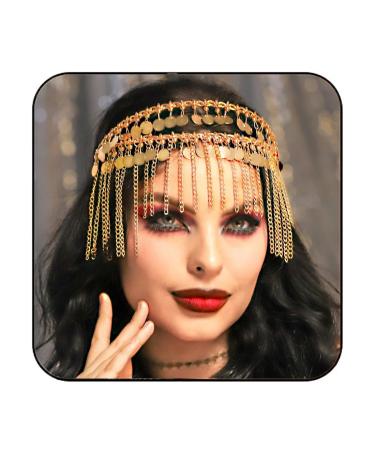 Gortin Gold Sequins Head Chain Jewelry Boho Tassel Head Chains Layered Sequins Headpiece Wedding Headbands Festival Halloween Costume Hair Chain Hair Accessories for Women One Size Alloy