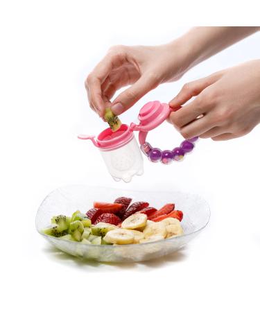Gedebey Baby Fruit Feeder Pacifier Set - 3 Pack | Silicone Pacifiers & Feeding Spoon Combo | Frozen Fruit Teether & Forage Feeder | Pink Baby Food Accessories - Buy Online on GoSupps.com