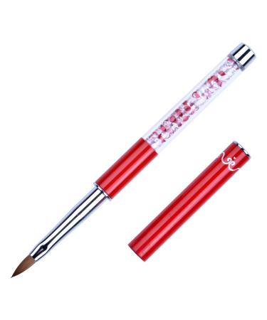 YOANKU 1Pcs 3D Nail Art Brush Rhinestone Handle Kolinsky Acrylic Nail Brush Size 4 Red