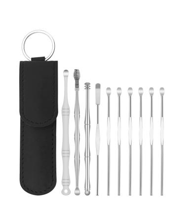 Layhou Ear Wax Remover 10Pcs Ear Pick Earwax Removal Kit Stainless Steel Earpick Ear Cleansing Tool Setwith Storage Pouch Black 2