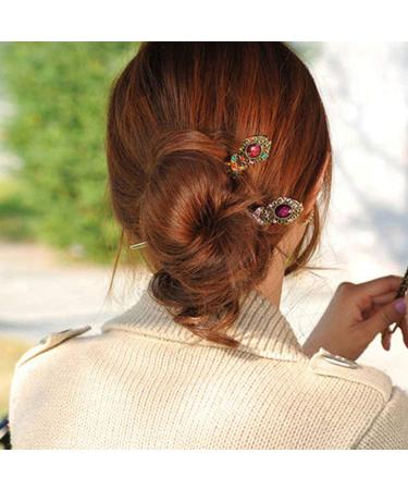 Chinese Vintage Rhinestone Hair Chopsticks Set for Women - 4 Pcs Hair Clips and Pins - Buy Online on GoSupps.com