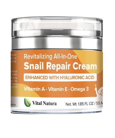 Snail Mucin Moisturizer Cream - Beauty Skincare Day & Night Snail Repair Cream w/Hyaluronic Acid Cruelty Free 1.85oz