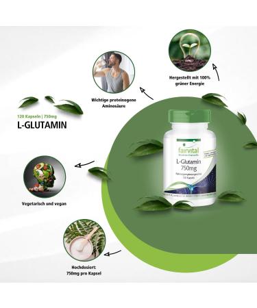 Fairvital L-Glutamine Capsules 750mg | High Dose Vegan Amino Acid | 120 Free Form Capsules - International Shipping - Buy Online on GoSupps.com