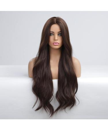 HAIRCUBE Long Dark Brown Curly Synthetic Wig for Women - Middle Parting Cocoa Brown - Buy Online on GoSupps.com