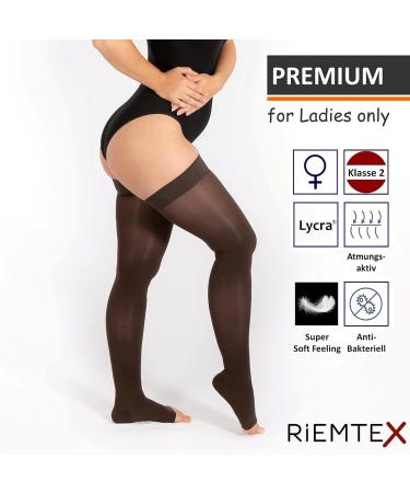 RIEMTEX PREMIUM Compression Stockings Class 2 (CCL2) 23-32 mmHg - Open Toe Thigh Highs for Women & Men - Brown Size 2 - Buy Online on GoSupps.com