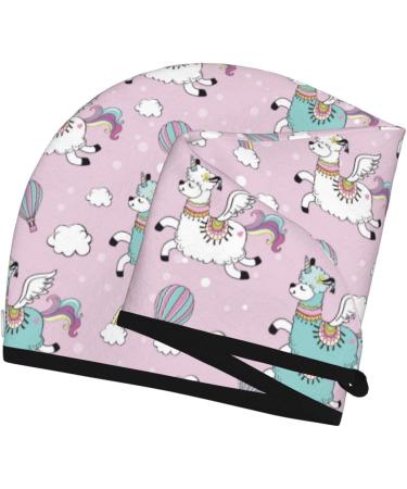 Hair Towel Wrap - Quick Drying Towel Turban with Button | Llama Unicorn Rainbow Design | Perfect for All Hair Types - Buy Online on GoSupps.com