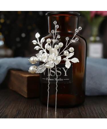 JUSTUSNX Silver Bride Wedding Headpiece Pearl Hair Pins Accessories Bridal Crystal Flower Hair Pieces for Women and Girls - Buy Online on GoSupps.com