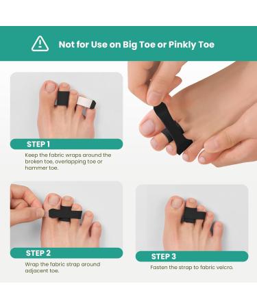Welnove Hammer Toe Straightener - 8 Pack Cushioned Splints for Overlapping & Crooked Toes - Large Black Toe Corrector & Bandages - Buy Online on GoSupps.com