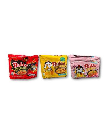 Noodles - Buldak Hot Chicken Ramen Noodles Variety Pack - 3 Flavors: Original Cheese Carbonara by Samyang - 700g (5 Packs Each)